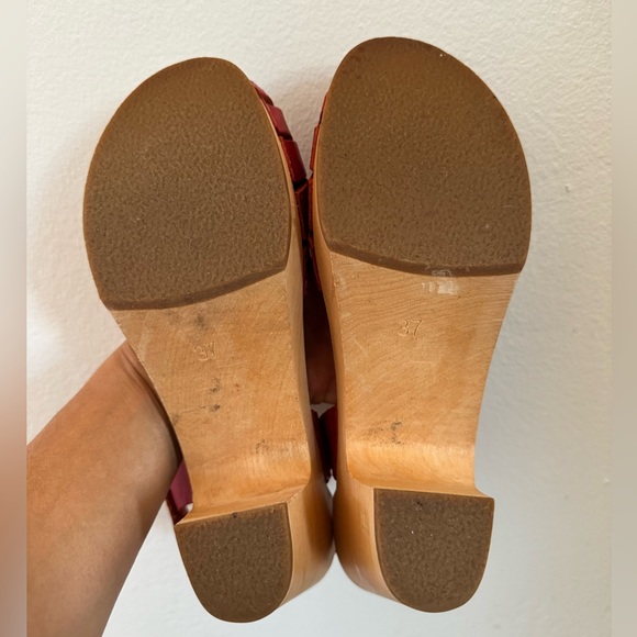 Swedish Hasbeens Fredrica Leather Platform Heeled Clog Sandals - Picture 3 of 4